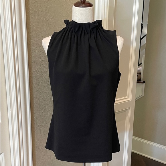 Ann Taylor Sleeveless Ruched Neck Top Blouse Black M - Picture 1 of 6